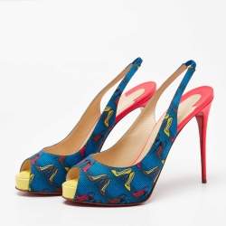 Christian Louboutin Multicolor Printed Fabric Private Number Slingback Pumps Size 41