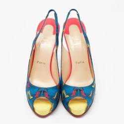 Christian Louboutin Multicolor Printed Fabric Private Number Slingback Pumps Size 41