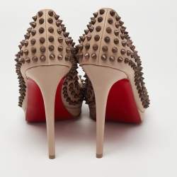 Pre Owned Christian Louboutin Light Brown Leather Yolanda Spike Pumps Size 41
