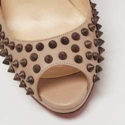 Pre Owned Christian Louboutin Light Brown Leather Yolanda Spike Pumps Size 41