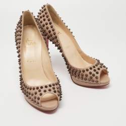 Pre Owned Christian Louboutin Light Brown Leather Yolanda Spike Pumps Size 41