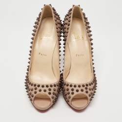 Pre Owned Christian Louboutin Light Brown Leather Yolanda Spike Pumps Size 41