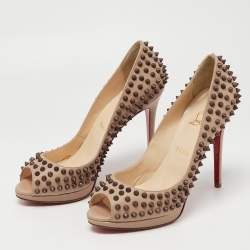 Pre Owned Christian Louboutin Light Brown Leather Yolanda Spike Pumps Size 41
