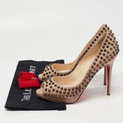 Pre Owned Christian Louboutin Light Brown Leather Yolanda Spike Pumps Size 41