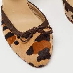 Pre Owned Christian Louboutin Two Tone Animal Print Calf Hair Espadrille Wedge Ankle Tie Pumps Size 41