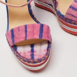 Christian Louboutin Multicolor Tie-Dye Fabric Duplice Wedge Sandals Size 41