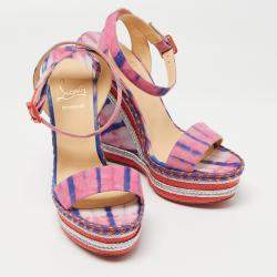 Christian Louboutin Multicolor Tie-Dye Fabric Duplice Wedge Sandals Size 41