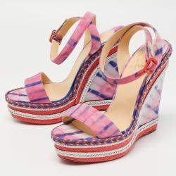 Christian Louboutin Multicolor Tie-Dye Fabric Duplice Wedge Sandals Size 41