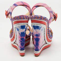 Christian Louboutin Multicolor Tie-Dye Fabric Duplice Wedge Sandals Size 41