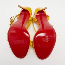 Pre Owned Christian Louboutin Yellow Iridescent Leather Goldie Joli Sandals Size 37.5