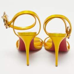 Pre Owned Christian Louboutin Yellow Iridescent Leather Goldie Joli Sandals Size 37.5