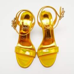 Pre Owned Christian Louboutin Yellow Iridescent Leather Goldie Joli Sandals Size 37.5