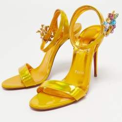 Pre Owned Christian Louboutin Yellow Iridescent Leather Goldie Joli Sandals Size 37.5