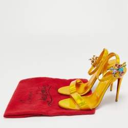 Pre Owned Christian Louboutin Yellow Iridescent Leather Goldie Joli Sandals Size 37.5