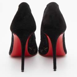 مملوكة مسبقًا Christian Louboutin Black Suede and Lace Follies Pointed Toe Pumps Size 38.5
