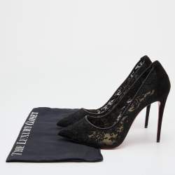 مملوكة مسبقًا Christian Louboutin Black Suede and Lace Follies Pointed Toe Pumps Size 38.5