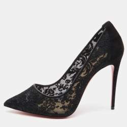 مملوكة مسبقًا Christian Louboutin Black Suede and Lace Follies Pointed Toe Pumps Size 38.5