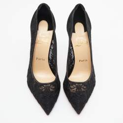 مملوكة مسبقًا Christian Louboutin Black Suede and Lace Follies Pointed Toe Pumps Size 38.5