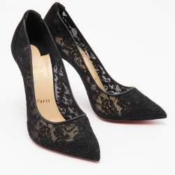 مملوكة مسبقًا Christian Louboutin Black Suede and Lace Follies Pointed Toe Pumps Size 38.5