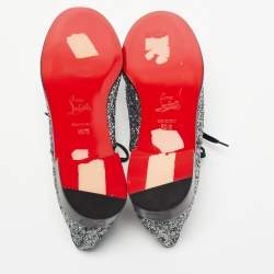Pre Owned Christian Louboutin Metallic Grey Coarse Glitter Fred Oxfords Size 39.5 