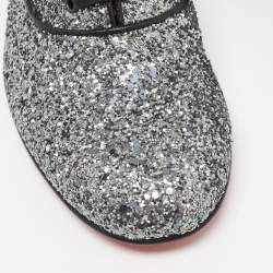 Pre Owned Christian Louboutin Metallic Grey Coarse Glitter Fred Oxfords Size 39.5 