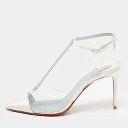 Christian Louboutin Off-White Patent Leather and PVC Nosy T-Bar