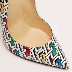 Pre Owned Christian Louboutin Multicolor Printed Patent Leather Hot Chick Pumps Size 37.5