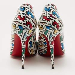 Pre Owned Christian Louboutin Multicolor Printed Patent Leather Hot Chick Pumps Size 37.5