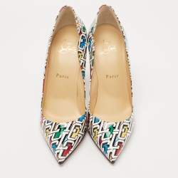 Pre Owned Christian Louboutin Multicolor Printed Patent Leather Hot Chick Pumps Size 37.5