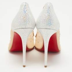 Christian Louboutin Beige/Silver Mesh and Glitter Suede Follies Strass Pumps Size 38.5