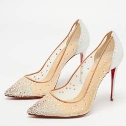 Christian Louboutin Beige Mesh and Leather Follies Strass Pumps Size 35