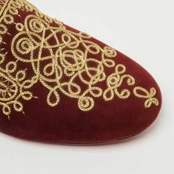 Christian Louboutin Burgundy Embroidered Suede Mamounia Smoking Slippers Size 40.5