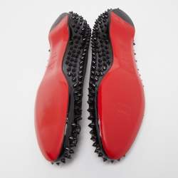 مملوكة مسبقًا Christian Louboutin Black Patent Leather Spiked Big Kiss Ballet Flats Size 41