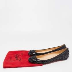 مملوكة مسبقًا Christian Louboutin Black Patent Leather Spiked Big Kiss Ballet Flats Size 41