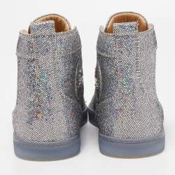 Christian Louboutin Silver Glitter Disco Ball Rantus Orlato High Top Sneakers Size 37