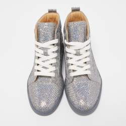 Christian Louboutin Silver Glitter Disco Ball Rantus Orlato High Top Sneakers Size 37