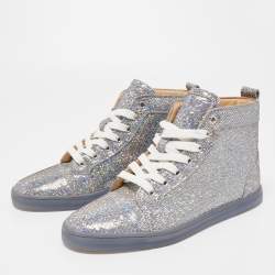 Christian Louboutin Silver Glitter Disco Ball Rantus Orlato High Top Sneakers Size 37