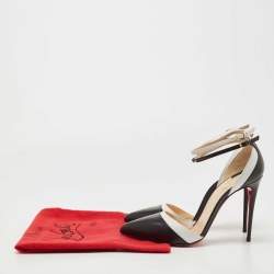 Pre Owned Christian Louboutin Black/White Leather Uptown Double Pumps Size 38