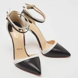 Pre Owned Christian Louboutin Black/White Leather Uptown Double Pumps Size 38