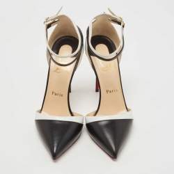 Pre Owned Christian Louboutin Black/White Leather Uptown Double Pumps Size 38