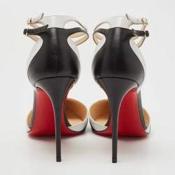 Pre Owned Christian Louboutin Black/White Leather Uptown Double Pumps Size 38