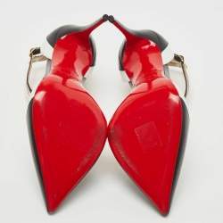 Pre Owned Christian Louboutin Black/White Leather Uptown Double Pumps Size 38