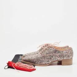 Pre Owned Christian Louboutin Multicolor Coarse Glitter Zazou Lace Up Oxfords Size 41