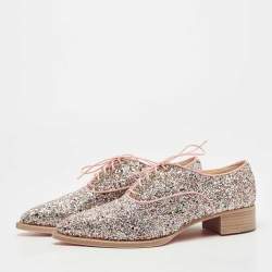 Pre Owned Christian Louboutin Multicolor Coarse Glitter Zazou Lace Up Oxfords Size 41