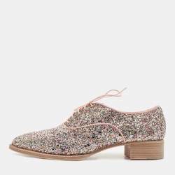 Pre Owned Christian Louboutin Multicolor Coarse Glitter Zazou Lace Up Oxfords Size 41