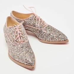 Pre Owned Christian Louboutin Multicolor Coarse Glitter Zazou Lace Up Oxfords Size 41