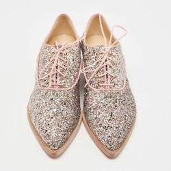 Pre Owned Christian Louboutin Multicolor Coarse Glitter Zazou Lace Up Oxfords Size 41