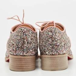 Pre Owned Christian Louboutin Multicolor Coarse Glitter Zazou Lace Up Oxfords Size 41