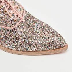 Pre Owned Christian Louboutin Multicolor Coarse Glitter Zazou Lace Up Oxfords Size 41