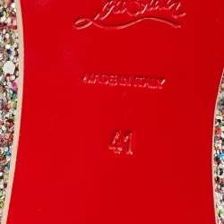 Pre Owned Christian Louboutin Multicolor Coarse Glitter Zazou Lace Up Oxfords Size 41